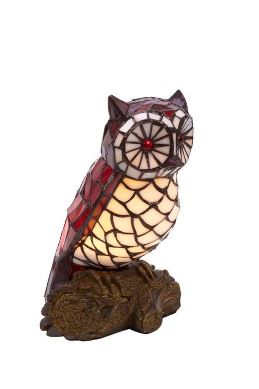 Tiffany Owl Lampe Farbe Rot Beig Tiffan und High Light 30cm