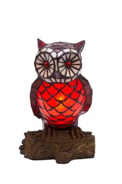Tiffany Owl Lamp Color Red Tiffan and Light Height 30cm