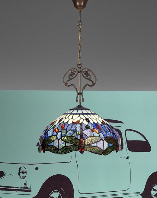 Luminária pendente com ornamento Tiffany diâmetro 40cm Belle Epoque Series Tiffan and Light