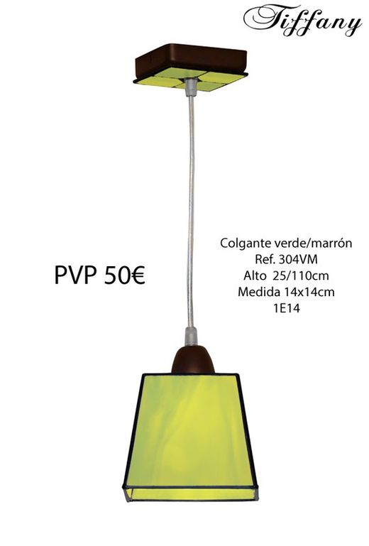Lámpara colgante con pantalla Tiffany color verde