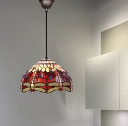 Lampada a Sospensione da Soffitto con cavo Tiffany Serie Belle Rouge Diametro 30cm Tiffan e Luce
