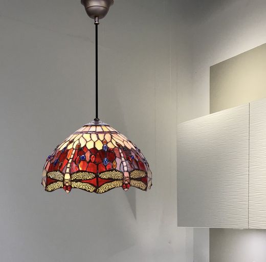Lampada a Sospensione da Soffitto con cavo Tiffany Serie Belle Rouge Diametro 30cm Tiffan e Luce