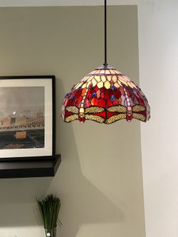 Lampada a Sospensione da Soffitto con cavo Tiffany Serie Belle Rouge Diametro 30cm Tiffan e Luce
