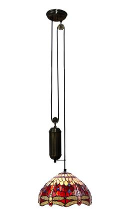 Pendente de teto Tiffany sobe e desce com roldanas Série Belle Rouge d.30cm