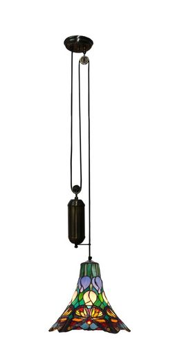 Lámpara Colgante Tiffany de techo sube y baja con poleas Serie Butterfly d.35cm