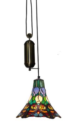 Lámpara Colgante Tiffany de techo sube y baja con poleas Serie Butterfly d.35cm