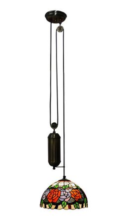 Lámpara Colgante Tiffany de techo sube y baja con poleas Serie Dalí d.30cm