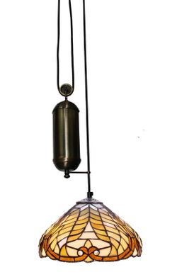 Lámpara Colgante Tiffany de techo sube y baja con poleas Serie Dalí d.30cm