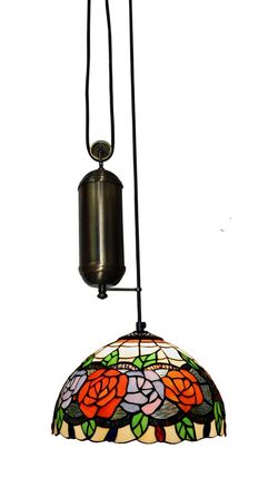 Lámpara Colgante Tiffany de techo sube y baja con poleas Serie Dalí d.30cm