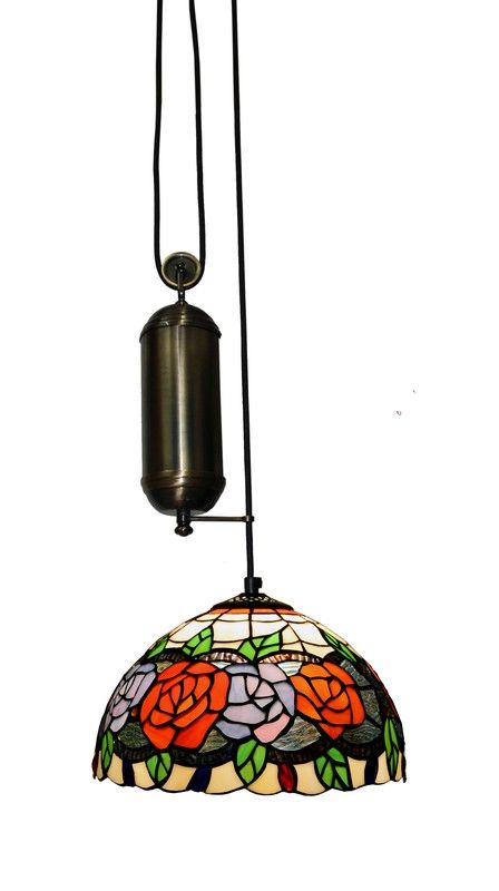 Lámpara Colgante Tiffany de techo sube y baja con poleas Serie Dalí d.30cm