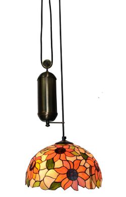 Lámpara Colgante Tiffany de techo sube y baja con poleas Serie Diamond d.30cm