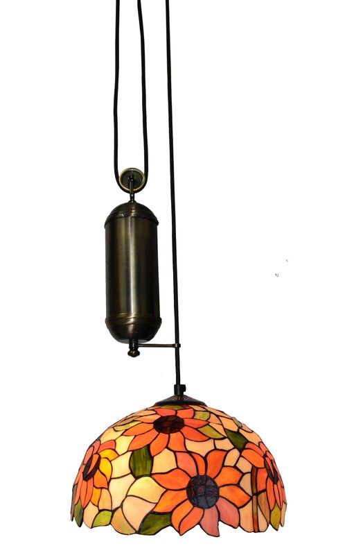 Lámpara Colgante Tiffany de techo sube y baja con poleas Serie Diamond d.30cm