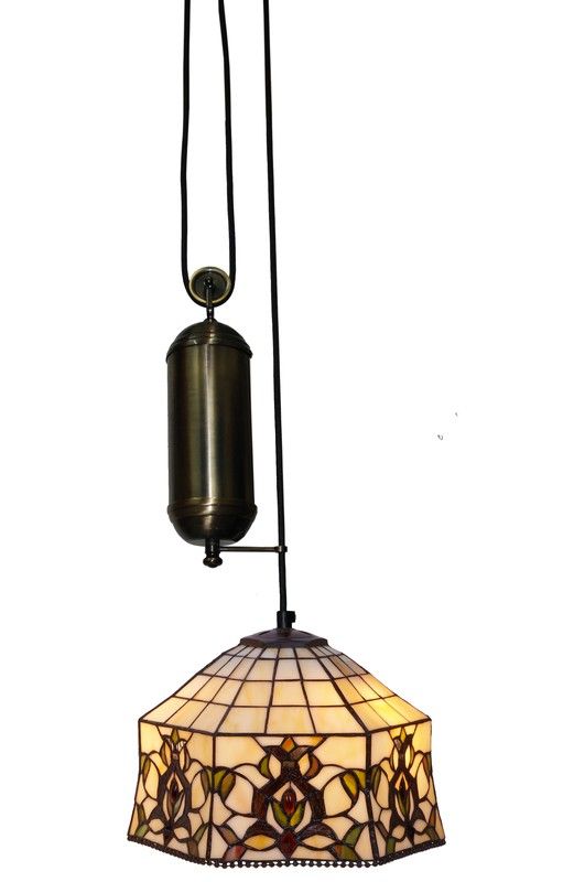 Pendente de teto Tiffany sobe e desce com roldanas Série Hexa d.30cm