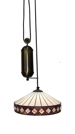 Lámpara Colgante Tiffany de techo sube y baja con poleas Serie Ilumina d.30cm