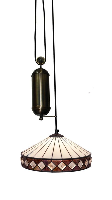 Lámpara Colgante Tiffany de techo sube y baja con poleas Serie Ilumina d.30cm