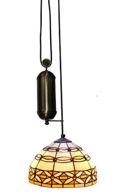 Lámpara Colgante Tiffany de techo sube y baja con poleas Serie Marfíl d.30cm