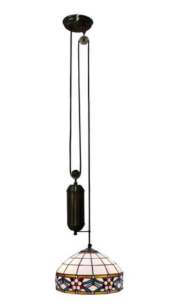 Lámpara Colgante Tiffany de techo sube y baja con poleas Serie Museum d.30cm