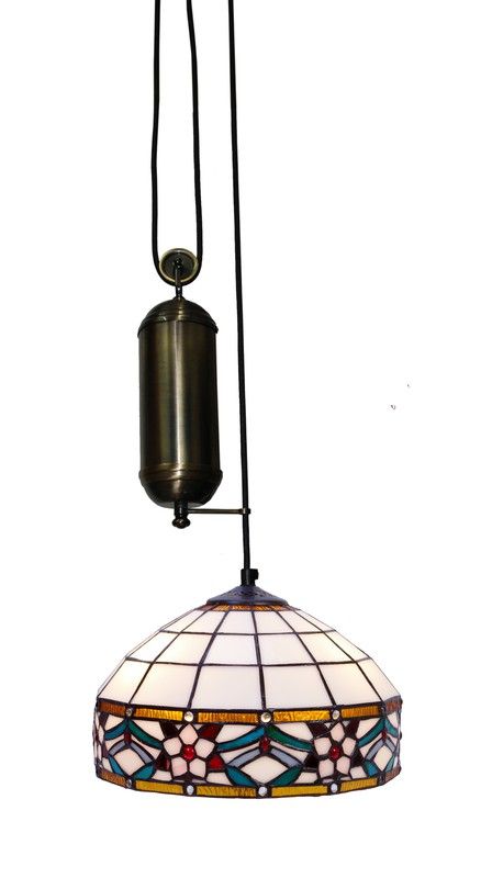Lámpara Colgante Tiffany de techo sube y baja con poleas Serie Museum d.30cm