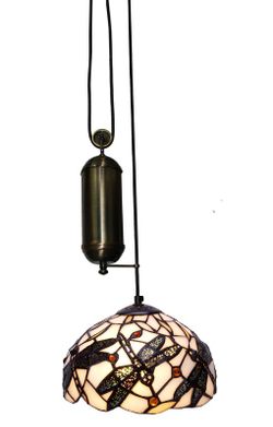 Lámpara Colgante Tiffany de techo sube y baja con poleas Serie Pedrera d.30cm