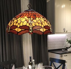 Tiffany Pendant Lamp Series Belle Amber Diameter 41cm Tiffan and Light