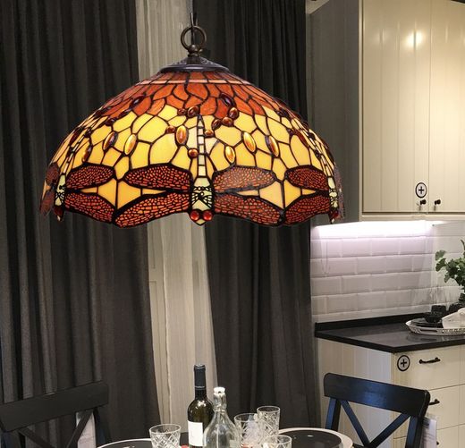 Tiffany Pendant Lamp Series Belle Amber Diameter 41cm Tiffan and Light