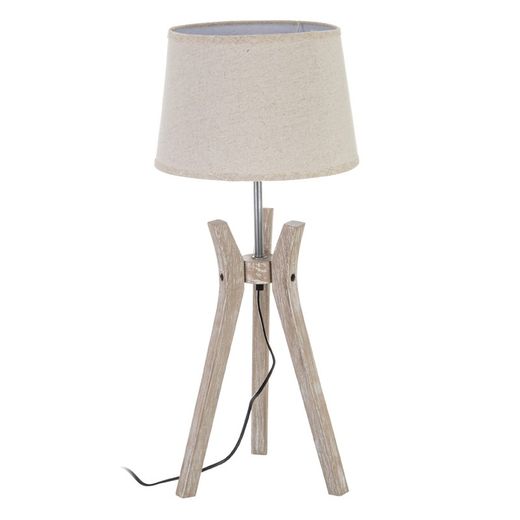 Lámpara de mesa madera con tulipa lino 30x30x20cm