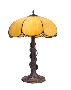 Lampe de table Tiffany avec socle à feuilles Série Virginia diamètre 45cm de "Tiffan et lumière"