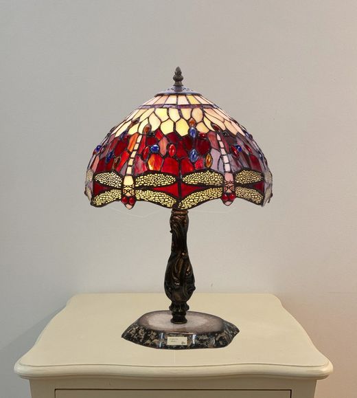 Lámpara De Sobremesa base con agata clara Tiffany Serie Belle Rouge Diámetro 30cm Tiffan y Luz