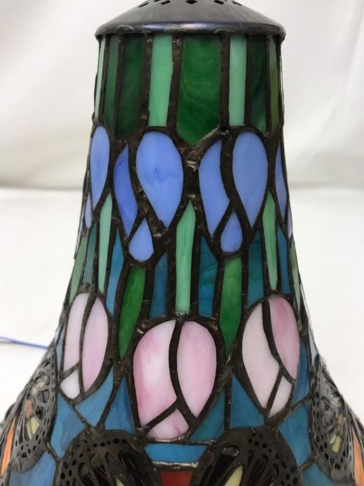 Table lamp with hexagonal base Butterfly Series d.25 by "Tiffan and light"