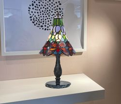 Table lamp with blue agate base Butterfly Series d.25 by "Tiffan and light"
