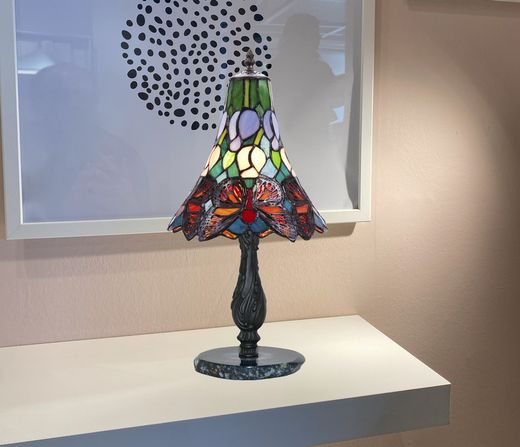 Table lamp with blue agate base Butterfly Series d.25 by "Tiffan and light"