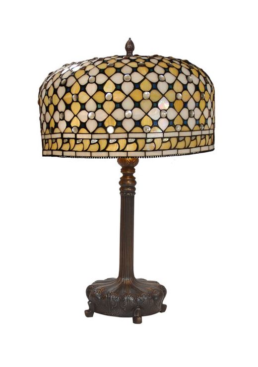 Lámpara De Sobremesa montura con forma medalla oscuro  Tiffany Serie Queen Diámetro 45m Tiffan y Luz