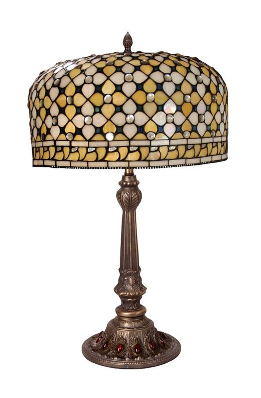 Lámpara De Sobremesa montura con opalinas de cristal rojas Tiffany Serie Queen Diámetro 45m Tiffan y Luz