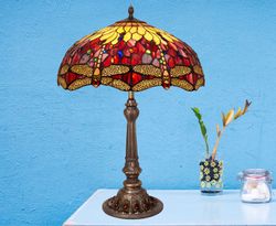 Candeeiro de Mesa Tiffany Série Belle Rouge com base com pérolas vermelhas Diâmetro 54cm Tiffan e Light certificado original vidro opalino americano modernista de alta qualidade