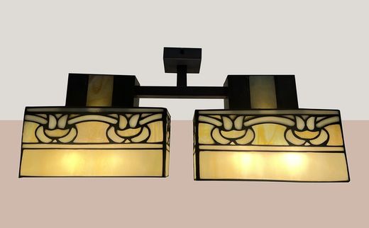 Lámpara de techo plafón menor Tiffany con 2 pantallas Serie Atenea