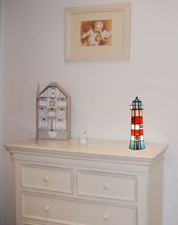 Tiffany Lighthouse Lampe Rot Blau Tiffan und Licht Höhe 27cm