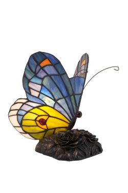 Tiffany Blue and Yellow Tiffan Butterfly Lamp and Light Height 26cm
