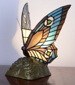 Tiffany Blue and Brown Tiffan Butterfly Lamp and Light Height 26cm