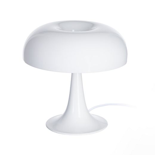 White glass and metal table lamp, 25.50 x 25.50 x 25 cm