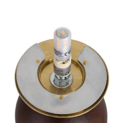 Brown glass and wood table lamp, 25 x 25 x 38 cm