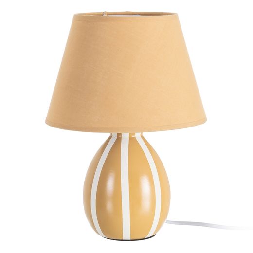 Mustard-colored ceramic-fabric table lamp, 22 x 22 x 30 cm