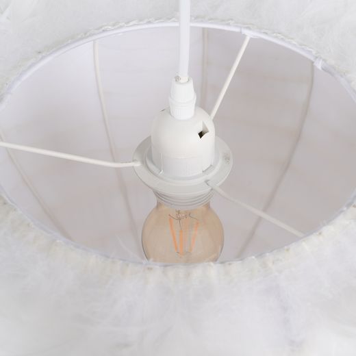 White and gold ceiling lamp with feathers, 40 x 40 x 25 cm