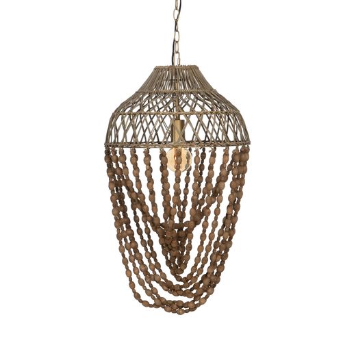 Ceiling lamp with natural beads, 42.50 x 42.50 x 76 cm