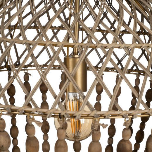 Ceiling lamp with natural beads, 47 x 47 x 88 cm