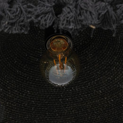 Black ceiling lamp, natural fiber, 40 x 40 x 12 cm