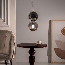 Silver iron/glass ceiling lamp 15 x 15 x 120 cm