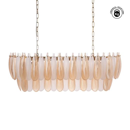 Champagnerfarbene Feder-Deckenleuchte, Kristall, 100 x 35 x 38 cm