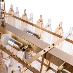 Champagnerfarbene Feder-Deckenleuchte, Kristall, 100 x 35 x 38 cm