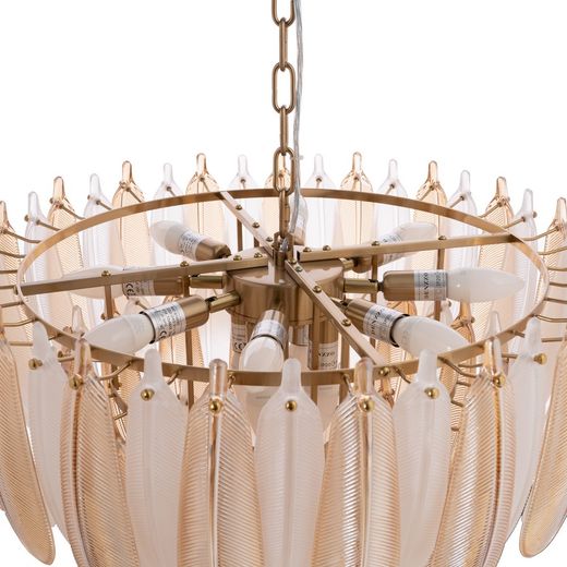 Champagnerfarbene Feder-Deckenleuchte, Kristall, 60 x 60 x 55 cm