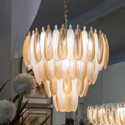 Champagnerfarbene Feder-Deckenleuchte, Kristall, 60 x 60 x 55 cm
